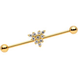 14G Clear CZ Gold Tone Triangle Industrial Barbell 38mm