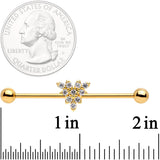 14G Clear CZ Gold Tone Triangle Industrial Barbell 38mm