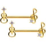 14G 9/16 Clear CZ Gold Tone Music Lover Barbell Nipple Ring Set