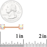 14G 9/16 Aurora CZ Gem Rose Gold Tone Barbell Nipple Ring Set