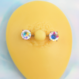 14G 9/16 Aurora CZ Gem Rose Gold Tone Barbell Nipple Ring Set