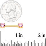 14G 9/16 Pink CZ Gem Gold Tone Barbell Nipple Ring Set