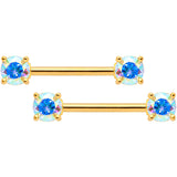 14G 9/16 Aurora CZ Gem Gold Tone Barbell Nipple Ring Set