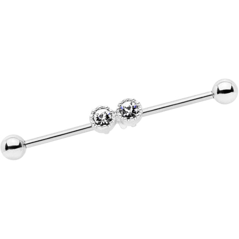 14G Clear Gem Double Drama Industrial Barbell 38mm