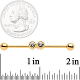 14G Clear Gem Gold Tone Double Drama Industrial Barbell 38mm
