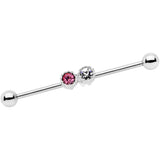 14G Clear Pink Gem Double Drama Industrial Barbell 38mm