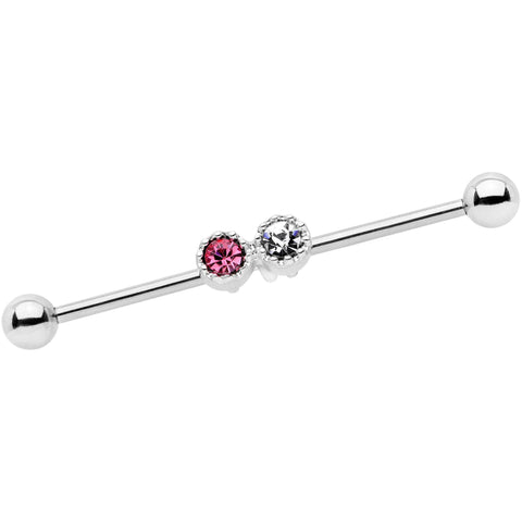 14G Clear Pink Gem Double Drama Industrial Barbell 38mm
