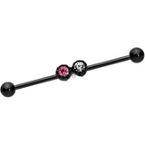 14G Clear Pink Gem Black Double Drama Industrial Barbell 38mm