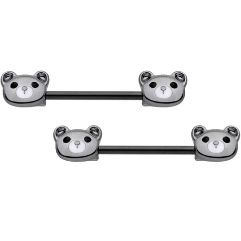 14G 9/16 Black Teddy Bear Barbell Nipple Ring Set