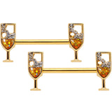 14G 9/16 Clear Gem Gold Tone Champagne Barbell Nipple Ring Set