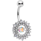 Clear Aurora Gem Pearlescent Purple Belly Ring Set of 3