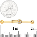 14G Clear CZ Gem Gold Tone Safety Pin Industrial Barbell 38mm