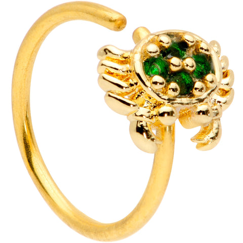 20G 5/16 Green CZ Gem Gold Tone Nautical Crab Nose Hoop