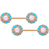 14G 9/16 White Faux Opal Gold Tone Southwestern Nipple Ring Set