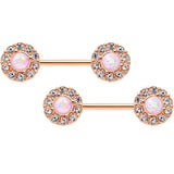 14G 9/16 White Faux Opal Rose Gold Tone Wreath Nipple Ring Set