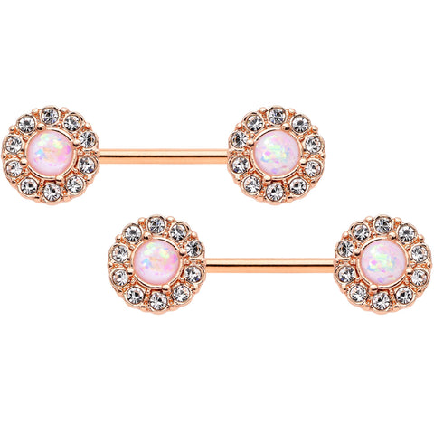 14G 9/16 White Faux Opal Rose Gold Tone Wreath Nipple Ring Set