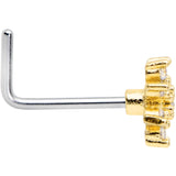 20G 1/4 Clear CZ Gem Gold Tone Flower L Shaped Nose Ring