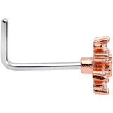 20G 1/4 Clear CZ Gem Rose Gold Tone Flower L Shaped Nose Ring