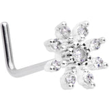 20G 1/4 Clear CZ Gem Flower L Shaped Nose Ring