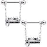 14G 5/8 Black Gem Nap Cat Dangle Nipple Ring Set