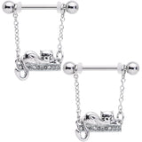14G 5/8 Clear Gem Nap Cat Dangle Nipple Ring Set