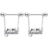 14G 5/8 Clear Gem Nap Cat Dangle Nipple Ring Set