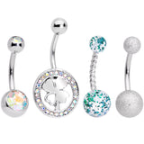 Aurora Gem Variety St Patricks Day Shamrock Belly Ring Set of 4