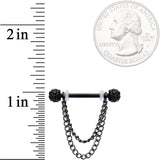14G Black Gem End Black Chain Dangle Nipple Ring Set