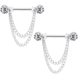 14G Clear Gem End Chain Dangle Nipple Ring Set