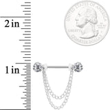 14G Clear Gem End Chain Dangle Nipple Ring Set
