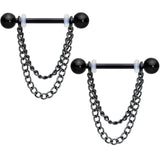 14G Black Chain Dangle Nipple Ring Set
