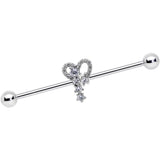 14G Clear CZ Gem Valentine Heart Industrial Barbell 38mm