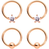 14G Clear Star CZ Gem Rose Gold Tone Captive Nipple Ring Set of 4