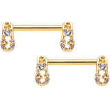 14G 9/16 Clear CZ Gem Gold Tone Safety Pin Nipple Ring Set