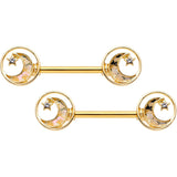 14G 9/16 Clear Gem Orbit Loop Crescent Moon Star Nipple Ring Set