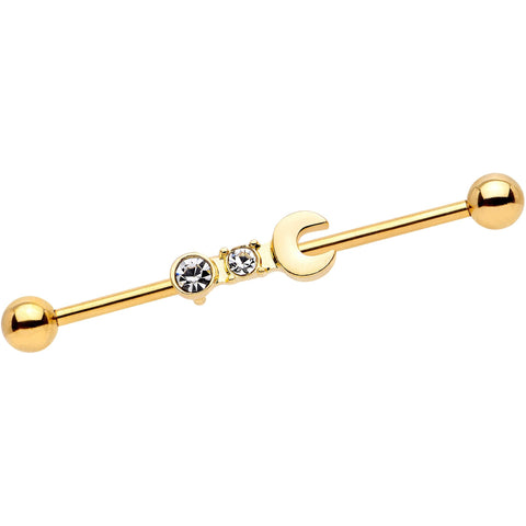 14G Clear Gem Gold Tone Crescent Wrench Industrial Barbell 38mm