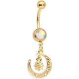 Aurora Gem Gold Tone Celestial Star Moon Dangle Belly Ring Set