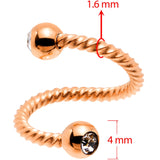 14G 3/8 Clear Gem Rose Gold Tone Twist Spiral Twister Belly Ring