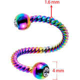 14G 3/8 Clear Gem Rainbow Twist Spiral Twister Belly Ring