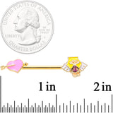 14G 9/16 Pink Gem Heart Cupid Gold Tone Barbell Nipple Ring Set