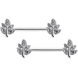 14G 9/16 Clear Gem Maple Leaf Barbell Nipple Ring Set