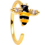 20G 5/16 Clear CZ Gem Gold Tone Busy Bumble Bee Nose Hoop