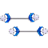 14G 9/16 Blue White Faux Opal Starry Moon Barbell Nipple Ring Set