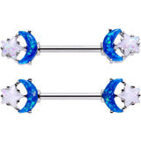 14G 9/16 Blue White Faux Opal Starry Moon Barbell Nipple Ring Set