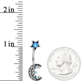 Aqua Faux Opal Orb Crescent Moon Reversible Belly Ring