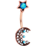 Aqua Faux Opal Rose Gold Tone Orb Crescent Moon Reversible Belly Ring