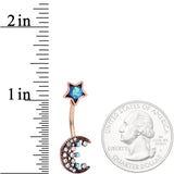 Aqua Faux Opal Rose Gold Tone Orb Crescent Moon Reversible Belly Ring
