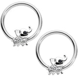 14G 1/2 Clear Gem Elephant BCR Captive Nipple Ring Set