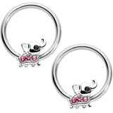 14G 1/2 Pink Gem Elephant BCR Captive Nipple Ring Set