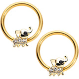 14G 1/2 Clear Gem Gold Tone Elephant BCR Captive Nipple Ring Set